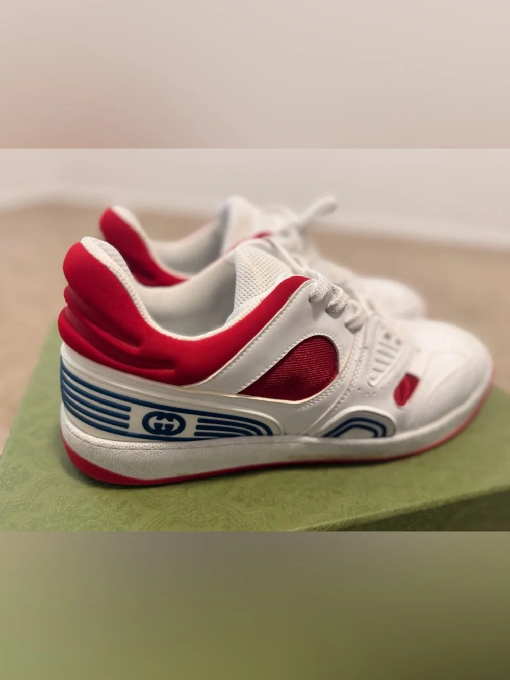 Gucci White, Red & Blue Logo Sneakers - Picture 4 of 6